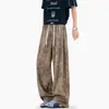 2026 Novas Calças Casuais Masculinas Estilo Hong Kong Marca da Moda Tendência Ampla de Seda de Gelo Tie-Dye Calças de Perna Larga Calças Longas para Homens