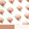 Conjunto de Arte de Unhas de 24 Peças Mais Vendido na Europa e América para Comércio Exterior, Unhas Postiças Quadradas Curtas Francesas Gradiente Frescas da Moda Atacado