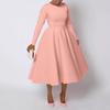 Comércio Exterior Transfronteiriço Roupas Europeias e Americanas Amazon Novo Cor Pura Gola Redonda Manga Longa Vestido com Recorte nas Costas