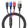 Cable de datos tejido de nailon de uno a tres, multi-cabezal tres en uno, carga rápida de 2 A, línea de carga para teléfono móvil, venta al por mayor, logo, pequeños regalos