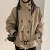 Gabardina corta de alta gama vintage para mujer, con cuello alto, doble botonadura y cordones, de Dongdaemun, Corea