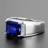 Anillo Tesoro Color Diamante Abierto Moda Platino Chapado Zafiro Azul Aguamarina Anillo de Diamantes