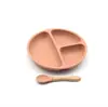 Prato de Jantar para Bebê Prato Infantil com Ventosa Utensílios de Mesa Peça Única Conjunto de Tigelas Complementares Colher de Treinamento para Aprender a Comer Compartimento Silicone
