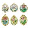 Pendientes Collar Colgante Retro Francés de Lujo Ligero Esmalte DIY Flor Pintura al Óleo Jardín de Monet Aleación Accesorios de Goteo de Aceite