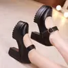 Zapatos de Tacón Super Alto de Punta Redonda 13cm Modelo Cheongsam Tacones Altos Zapatos de Trabajo de Plataforma de Suela Gruesa para Mujer Zapatos de Tacón Grueso para Mujer