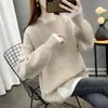 Suéter de tricô simples e casual com gola henley, falso duas peças, para mulheres, adequado para passeios de outono e inverno, estiloso, caimento solto, ombros caídos, manga longa