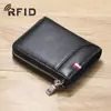 Moda Nueva Billetera Corta de Cuero Genuino para Hombre con RFID, Billetera de Piel de Vaca, Tarjetero Antirrobo, Billetera para Licencia de Conducir, Tarjetero