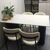 Juego minimalista de mesa de comedor y sillas de losa de roca negra mate para apartamentos pequeños, hogar de lujo ligero, casa de alquiler, mesa de comedor rectangular