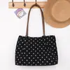 2026 Nova Bolsa Tote de Lona Aveludada Moda Casual Grande Capacidade Bolso de Ombro com Bolinhas Bolsa para Estudante e Trajeto Feminina