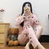 Pijama Cuadros Clásico Blanco y Negro para Mujer, Primavera y Otoño, Cuello Redondo, Se Puede Usar Afuera, Imitación de Algodón, Transpirable, Delgado, Ropa de Casa, Conjunto de Manga Larga