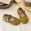 Zapatos Birkenstock de estilo retro para niña con punta descubierta, nueva colección primavera/otoño 2026, mocasines infantiles de suela blanda estilo francés, zapatos planos de piel