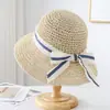 Sombrero de Pescador de Ala Ancha con Lazo de Encaje Estilo Japonés para Mujer, Sombrero de Paja Transpirable para el Verano, Sombrilla Hecha a Mano con Protección Solar