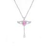 Collar de Plata Esterlina S999 Corazón Alas Borla Diamante Rosa para Mujer Dulce Versátil Colgante Diseño Nicho Cadena Clavícula Joyería
