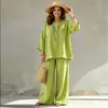 2026 Europeu e Americano Transfronteiriço Amazon Novo Estilo Feminino Simples Mistura Gola Redonda Camisa Calças de Perna Larga Soltas Conjunto