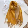 Bufanda de Lana Mezclada Estilo Coreano con Flecos en Bloques de Color por Ambos Lados para Mujer, Cuello Grueso de Color Sólido Cálido para Otoño/Invierno, Chal para Abrigo