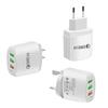 Carregador rápido popular 5v3a transfronteiriço, conjunto com cabeça de carregamento QC3.0 de padrão Europeu, Britânico e Americano, carregador USB multi-porta