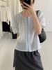 Camisa Tg Estilo Simple con Botones para Mujer 2025 Verano Nuevo Estilo Versión Pura con Cordones Manga Corta Abullonada Top Reductor de Edad 24916