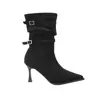 Botas Retrô Elásticas Slim Estilo Deserto Chuyuji para Mulheres, Botas de Cano Curto Nude de Salto Alto, Botas Pleated de Salto Fino Bico Fino