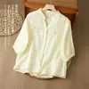 Gasa de doble capa verano madre 2026 camisa artística estilo nuevo cárdigan top de manga corta holgado de manga media estilo chino petite