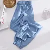 Foto Real Plus Size 90kg Calças Casuais para Mulheres Primavera Verão Jeans Fino de Seda de Gelo Calças Jogger Largas Emagrecedoras