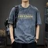2025 Nueva Camiseta de Manga Corta para Hombre con Estampado de Marca de Moda de Verano Estilo Algodón Pesado Americano Cómoda y Versátil Camiseta de Cuello Redondo