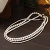 Colar Simples de Pérolas Estilo Febre Primavera/Verão Fecho Swarovski Corrente para Clavícula Corrente para Suéter Versátil para Mulheres