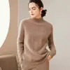 Suéter de Cashmere Feminino 100% Cashmere Puro Gola Alta Meia Gola Cor Sólida Feminino Grosso Torcido Pulôver Manga Longa Solto Suéter de Tricô