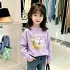 Camiseta Manga Longa Estampada de Desenho para Meninas 2026 Outono Inicial Novo Estilo Infantil Gola Redonda Solta Algodão Puro Top Camiseta Base