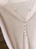 Top de Punto Color Rosa con Botones de Concha, Cuello en V, Manga Larga para Mujer, Principios de Otoño, Estilo Coreano, Suave, Perezoso, Holgado, Adelgazante, Cuello Semiabierto