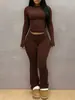 Europa Transfronteriza Comercio Exterior Conjunto Casual de Dos Piezas para Mujer Cuello Redondo Manga Larga Pantalones Acampanados de Cintura Baja Conjunto Deportivo Venta al por Mayor