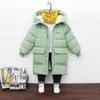 Inverno novas roupas acolchoadas de algodão infantil roupas acolchoadas de algodão médio e longo para meninos e meninas Versão coreana de casaco jaqueta acolchoado de algodão com capuz grosso atacado
