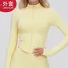 Jaqueta de Yoga com Gola Alta e Zíper de Manga Longa para Mulheres Outono e Inverno Ajustada de Secagem Rápida Roupa de Yoga Top Esportivo para Fitness ao Ar Livre
