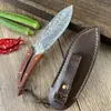 Cuchillo Recto Pequeño con Patrón de Damasco para Exteriores, Cuchillo de Mano Mongol para Cortar Carne, Cuchillo Táctico Multiusos para Acampar y Defensa Personal, Amazon