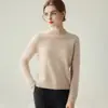 Suéter feminino de cashmere com gola alta discreta, nova malha versátil de caimento solto para outono e inverno, pulôver de manga longa