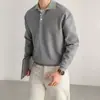 Suéter de Punto Cálido con Cuello Solapa para Hombre, Estilo Old Money, Manga Larga, para Otoño e Invierno, Color Sólido Gris, Corte Holgado