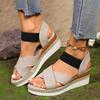 Comercio exterior transfronterizo talla grande verano cuerda de cáñamo paja suela gruesa tacón alto sandalias de punta abierta sandalias de cuña para mujer 36-43 yardas