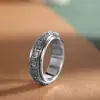 Anillo Giratorio con Mantra de Seis Palabras Retro Vintage de Plata Pura 990 para Hombres, Anillo de Dorje y Maza Estilo Antiguo