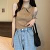 Polo Sexy Dulce Puro con Cierre, Cuello, Camiseta sin Mangas, Camisola de Punto para Mujer, Top Corto de Cintura Alta para Uso Exterior