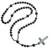 Collar para Hombre Colgante de Cruz Religiosa Collar Largo Piedra Ojo de Tigre Piedra Biliar Negra Cadena para Suéter Joyería Transfronteriza Europea y Americana