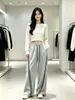 Calça de trabalho feminina de perna larga com listras laterais, nova coleção outono/inverno, cintura alta, fluida, solta, casual, perna reta, esportiva