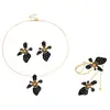 Set de Joyería Transfronterizo Europeo y Americano: Conjunto de Collar, Aretes, Pulsera y Anillo de Flor Multicapa con Goteo de Aceite, Accesorios para Manos, Pulsera