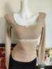 Camiseta de Manga Larga Cepillada con Encaje Empalmado Estilo Pura Pasión para Mujer Otoño Nuevo Ajuste Delgado Top Básico Interior