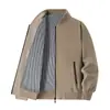 Chaqueta de hombre con cuello de béisbol para primavera y otoño, estilo fino a cuadros de negocios, adecuada para padres de mediana edad y mayores, abrigo con cuello alto