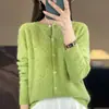 Nova Coleção Primavera e Outono: Cardigã de Lã Tricotado de Alta Qualidade para Mulheres, Apresentando Design Jacquard Vazado, Peça de Roupa Externa Manga Longa