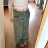 Pantalones vaqueros azules bordados de talla grande para mujer, nueva colección de otoño, corte holgado, adelgazantes, pierna recta, cintura alta, de pierna ancha, hasta el suelo.