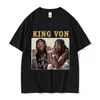 [Camiseta de Algodão Tamanho Europeu] Camiseta com Estampa do Rapper K-King Von Moda Hip-Hop Gótico Masculina Camiseta de Manga Curta