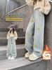 Jeans con forro de polar para niña, Novedad Otoño e Invierno 2024, Pantalones rectos holgados para niña, Pantalones anchos de pierna gruesos estilo coreano para niño