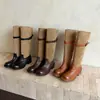 Botas vaqueras de mujer de piel de vaca de capa superior + ante de vaca, botas altas de invierno de cuero genuino con punta redonda y tacón medio desgastadas