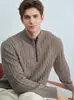 Suéter de lana de punto trenzado para hombre, de otoño e invierno, con media cremallera y cuello medio alto, top casual de punto trenzado vintage