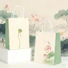 Sacola de Presente Estilo Chinês com Desenhos de Ameixa, Orquídea, Crisântemo e Lótus, Bolsa Tote Estilo Chinês, Sacola de Embalagem de Couro Personalizada com Bambu